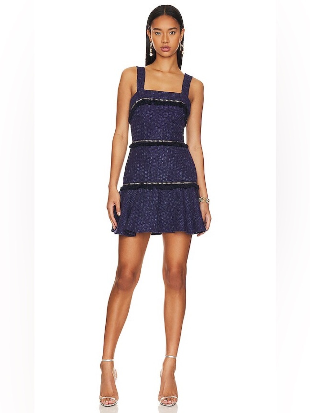 Amanda Uprichard Navy Textured Square-Neck Mini Dress